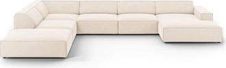 MICADONI Sofá esquinero panorámico izquierdo 7 plazas terciopelo beige claro