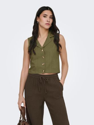 Jacqueline de Yong Anzugweste JDY JDYMILAN LINEN S/L WAISTCOAT TLR, Damen, Gr. XL, olive drab, Web, Obermaterial: 45% Baumwolle, 35% Viskose, 20% Leinen, unifarben, tail
