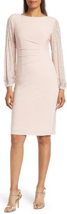 Marina Rossini Beaded Long Sleeve Sheath Dress in Blush at Nordstrom Rack, Size 10