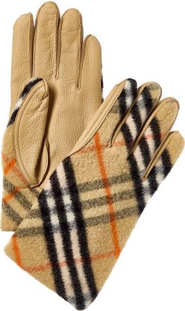 Burberry Check Wool & Leather Gloves