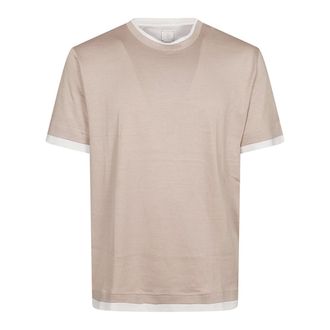 Eleventy T-Shirts, male, Pink, Size: XL MC Jersey Bordi a Contrasti