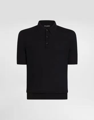 Dolce & Gabbana Cashmere Polo Shirt - Man Sweaters And Cardigans Blue 46