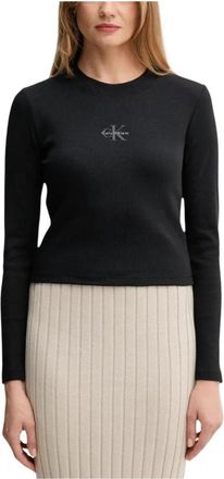 Calvin Klein Jeans Bedrukte Truien met Lange Mouwen en Ronde Hals - Dames - Longsleeves - Zwart - S - Katoen - Tops