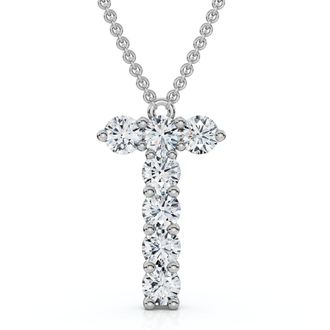 Pompeii3 1Ct Diamond Initial T Pendant 14k Gold 18 Necklace Lab Grown 5/8 Tall