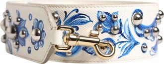 Dolce & Gabbana Womens White Blue Floral Leather Stud Accessory Shoulder Strap Calf