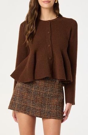 ASTR the Label Swing Hem Peplum Cardigan in Brown at Nordstrom Rack, Size X-Small