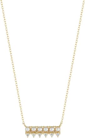 Mateo Bijoux The Little Things pearl and diamond horizontal bar necklace - Oro