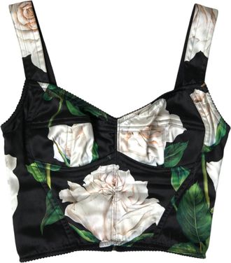 Dolce & Gabbana Womens Floral Print Bustier Top Bik1786 - Black Silk - Size EU 40 (Womens)