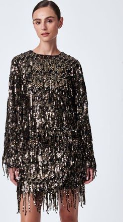Trina Turk Satine Fringed Sequin Top in Black/gold at Nordstrom, Size 12