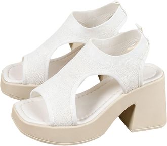 Generic Womens Summer Platform Sandals with Block Heel, Breathable Mesh Upper Fitness Shoes Women, White, 2/2.5 UK