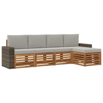 vidaXL Conjunto De Sof&aacute;s De Exterior 5 Pcs Natural Y Gris Claro Vidaxl