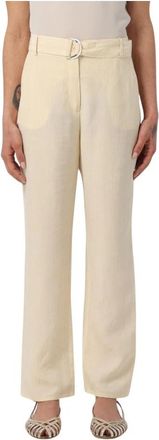 Liu Jo Straight Leg Linnen Broek - Dames - Straight fit broeken - Beige - S - Linnen - Broeken