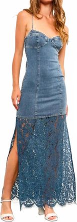 Mustard Seed Harper Denim Corset Lace Hem Maxi Dress In Blue