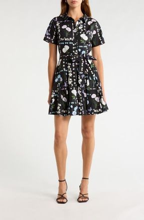 Sugarlips Floral Belted Shirtdress in Black-Pastel at Nordstrom, Size X-Small
