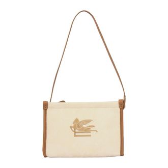 Etro Etro, Shoulder Bags, female, White, Size: ONE SIZE Borsa jacquard in misto cotone e lino con ricamo Pegaso