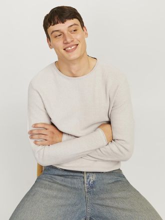 Jack & Jones Rundhalspullover JACK & JONES JJECOOPER KNIT CREW NECK NOOS, Herren, Gr. XXL, weiss (oatmeal detail:melange), Strick, Obermaterial: 100% Baumwolle, me