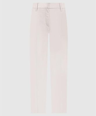Brunello Cucinelli Light Neutral Slim Cotton Trousers With Front Crease, Brand Size 40 (US Size 6)
