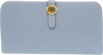 Herm&egrave;s Blue Lin Togo Leather Long Wallet (Bi-Fold) (Pre-Owned)