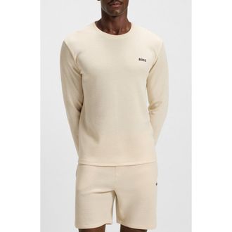 BOSS Waffle Knit Long Sleeve Lounge T-Shirt in Ivory at Nordstrom, Size Xx-Large