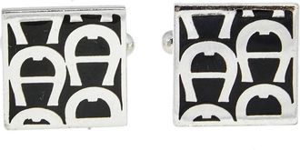 Aigner Black Enamel Logo Square Cufflinks