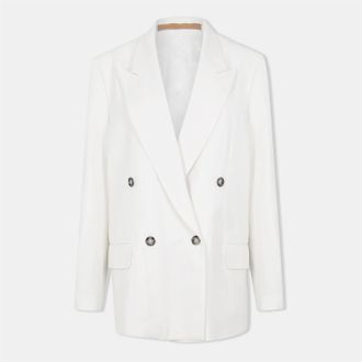 HUGO BOSS Womens Japelara Double Button Lapel Collared Solid Patterned Blazer in Open White - Size 8 UK