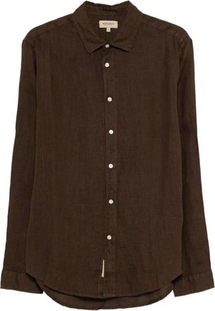 Woolrich Linnen overhemd met lange mouwen - Heren - Casual Overhemden - Bruin - M - Linnen - Overhemden