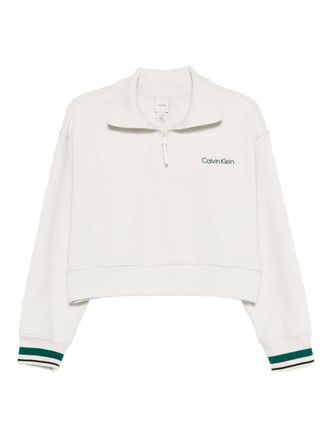 Calvin Klein zip-up ribbed sweatshirt - women - Cotton/Polyester - S - Neutrals