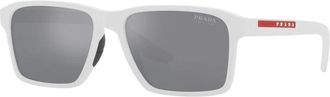 Prada Sportieve Rubberen Zonnebril in Wit/Zilver - Heren - Zonnebrillen - Wit - 58 MM - Accessoires