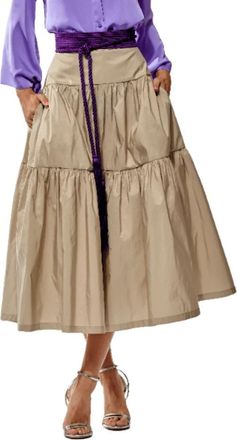 Moskada Beige Taffeta Midi Rok - 44 - Dames - Midirokken - Beige - 2XL - Rokken