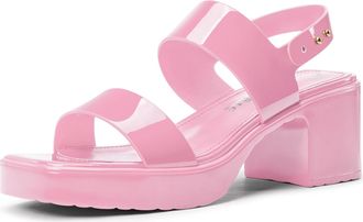 Castamere Womens Square Toe Chunky Block Heel Platform Ankle Strap Sandals Dress Casual Party Patent Leather Shoes 6.5 CM Heels Pink 6.5 UK