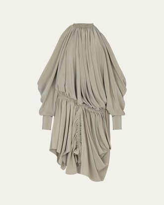 Balmain Asymmetric Draped Cold-Shoulder High-Low Dress