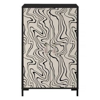 Really Nice Things Aparador MDF 2 puertas decorativas l&iacute;neas negras ondulantes