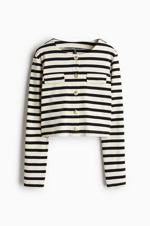 H&M Cardigan aus Jersey mit Zierpatten - Cremefarben/Gestreift