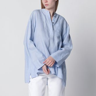 Max Mara Camicia in lino azzurro chiaro con colletto alla coreana