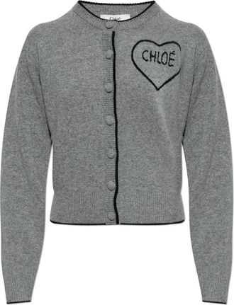 Chlo&eacute; Fitted Logo Cardigan - Dames - Cashmere truien - Grijs - L - Wol - Truien & Vesten