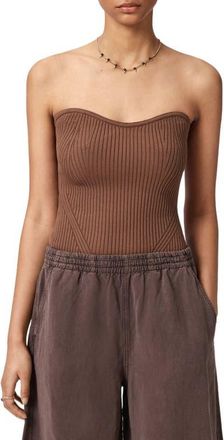 AllSaints Cruz Rib Tube Top in Penny Brown at Nordstrom, Size X-Small