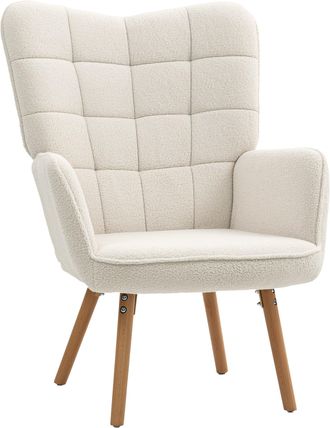 HOMCOM Upholstered Tufted Wingback Armchair with Seat Padding - Cream White | TJ Hughes