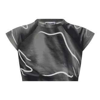 Moschino Korte top met mouwen - Dames - Tops - Grijs - Maat: 3XL Katoen