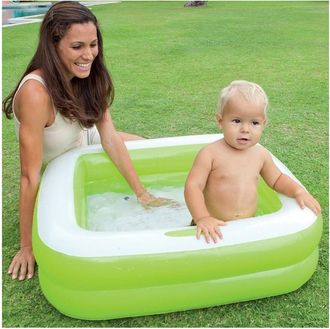 Trade Shop Trade Shop - Piscina Gonfiabile Per Bambini Baby Quadrata 2 Anelli Verde 85 X 85 X 23 Cm