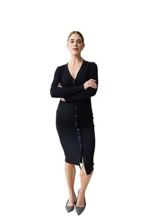 Ingrid & Isabel Maternity Button Front Sweater Dress in Black at Nordstrom, Size X-Small