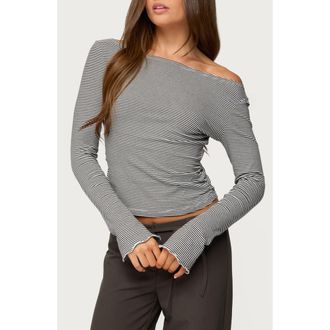 Edikted Lenya Stripe Off the Shoulder Top in Black-And-White at Nordstrom, Size X-Small