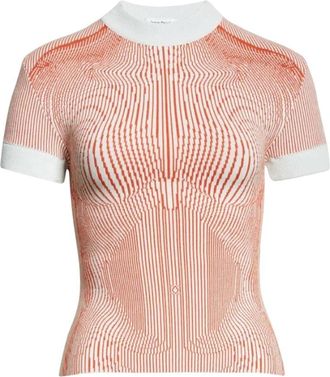 Jean Paul Gaultier Korte Mouw Ribtrui - Dames - Ronde hals truien - Oranje - S - Truien & Vesten