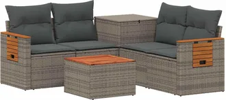 vidaXL Juego De Sof&aacute; 6 Uds. Gris Y Gris Oscuro Rat&aacute;n Sint&eacute;tico Y Acero Vidaxl