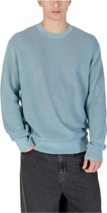 Calvin Klein Jeans Truien & Vesten, Heren, Blauw, XL, Katoen, LS Cotton Mesh Crew