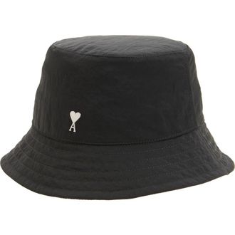 Ami Ami de Coeur Embroidered Nylon Bucket Hat in Anthracite at Nordstrom, Size 56