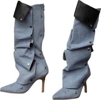 Generic Womens Pointed Toe Knee High Boots Stiletto Comfort Chelsea Long Boots