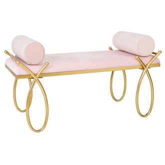 Wanderlust Deco Wanderlust Deco - Banqueta De Terciopelo Rosa Y Metal Dorado 112,5x49x53