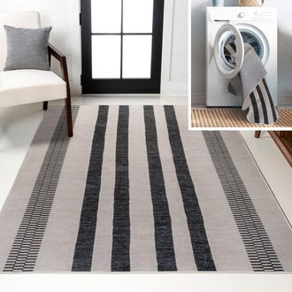 Jonathan Y Designs Vichy Geometric Striped Machine-Washable Area Rug in Ivory/dark Gray at Nordstrom, Size 3Ft 0In X 5Ft 0In
