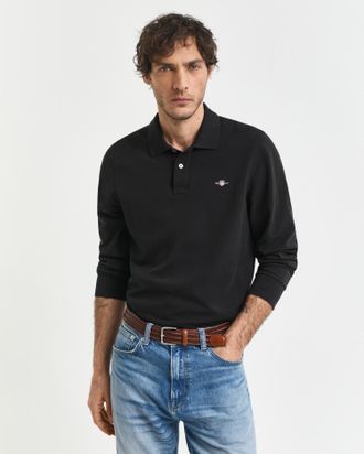 GANT Poloshirt GANT REG SHIELD LS PIQUE RUGGER, Herren, Gr. 5XL, schwarz, Jersey, Obermaterial: 100% Baumwolle, unifarben, regular fit h&uuml;ftlang, hoch gesch