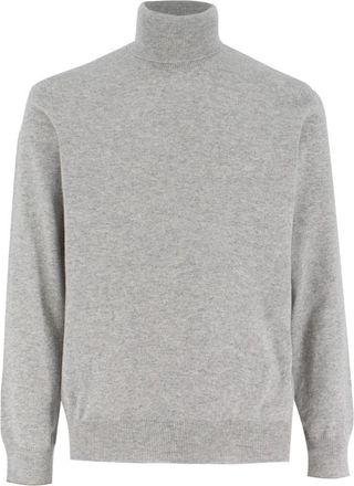 Brunello Cucinelli Kasjmier Coltrui met Contrastdetail - Heren - Cashmere truien - Grijs - M - Kasjmier - Truien & Vesten